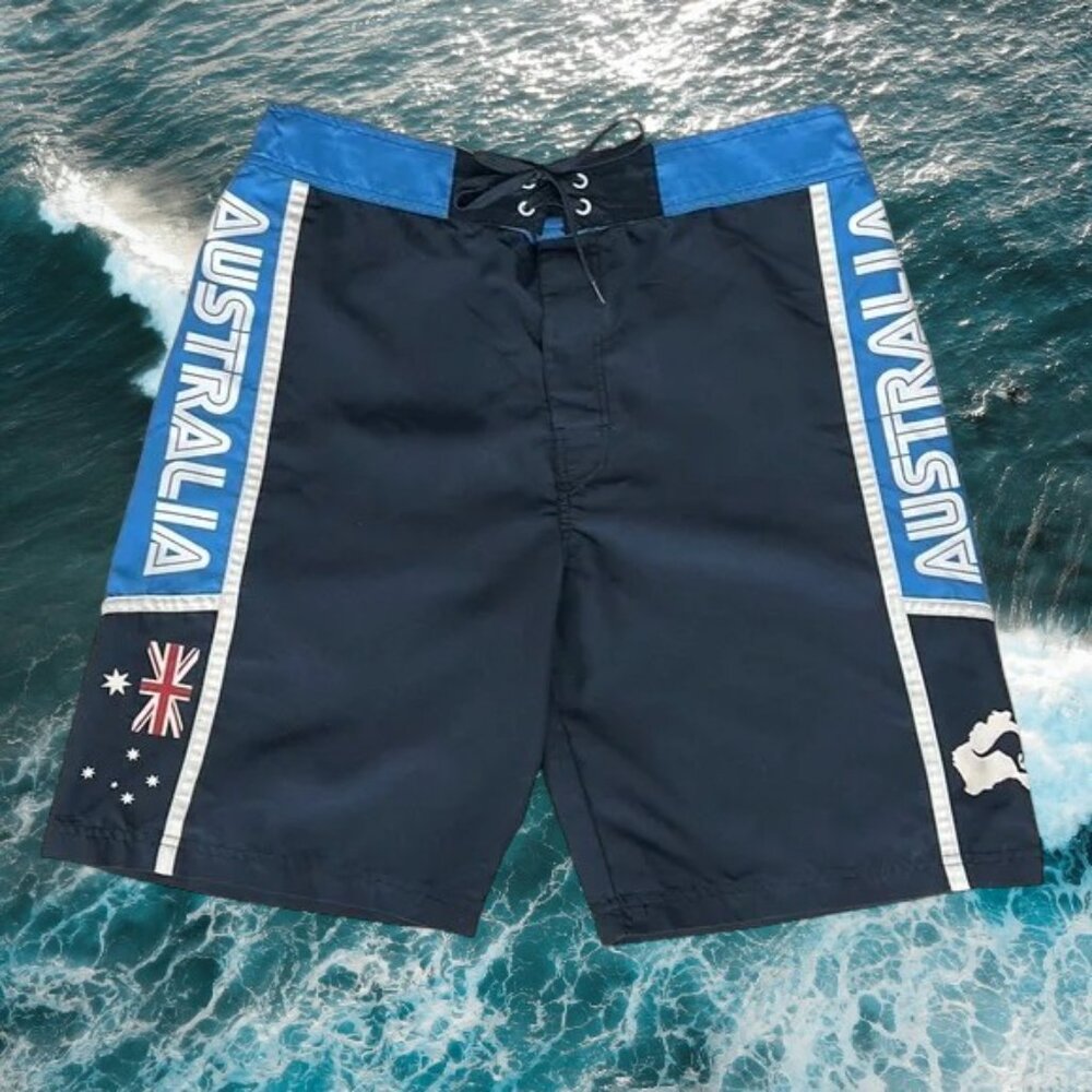 Wave Zone Blue White Australia Swim Board Trunks Shorts Size LG/92 Worn Once